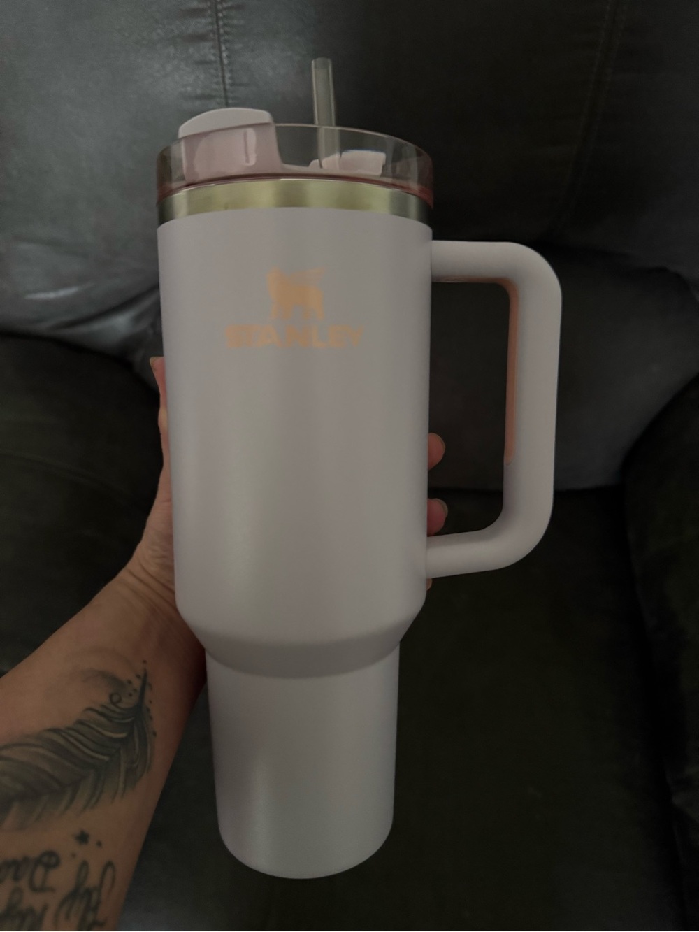 Stanley Light Pink Travel Tumbler with Handle and Straw